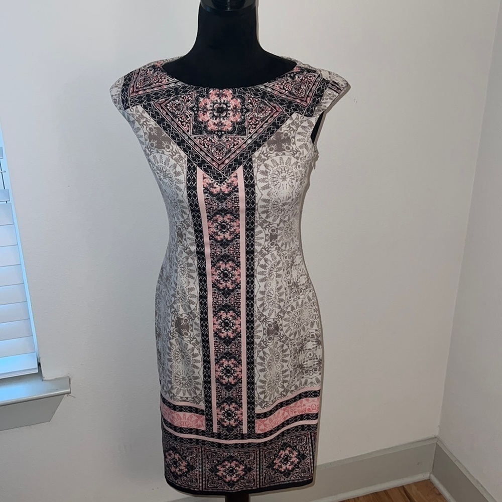 Maggy London shift print dress cap sleeves Sz 4